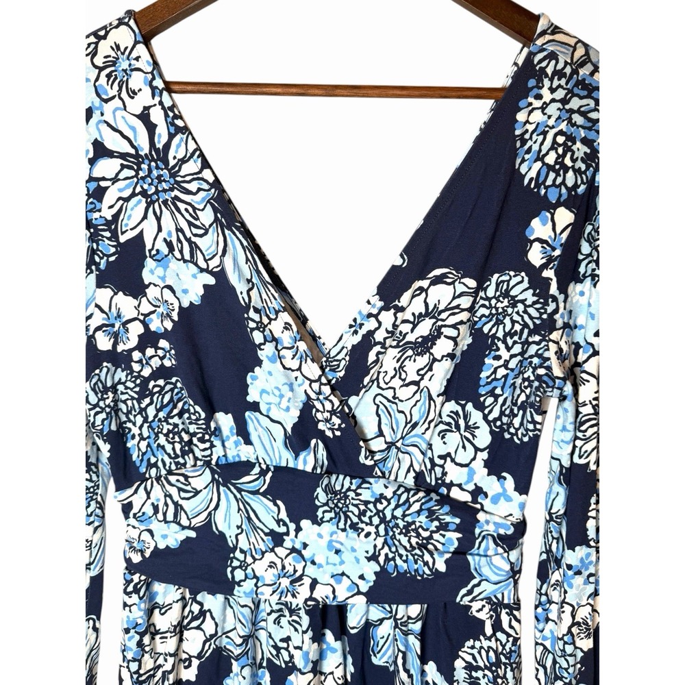 Lilly Pulitzer Riza Long Sleeve Romper Low Tide Navy Bouquet All Day Medium - Picture 4 of 10